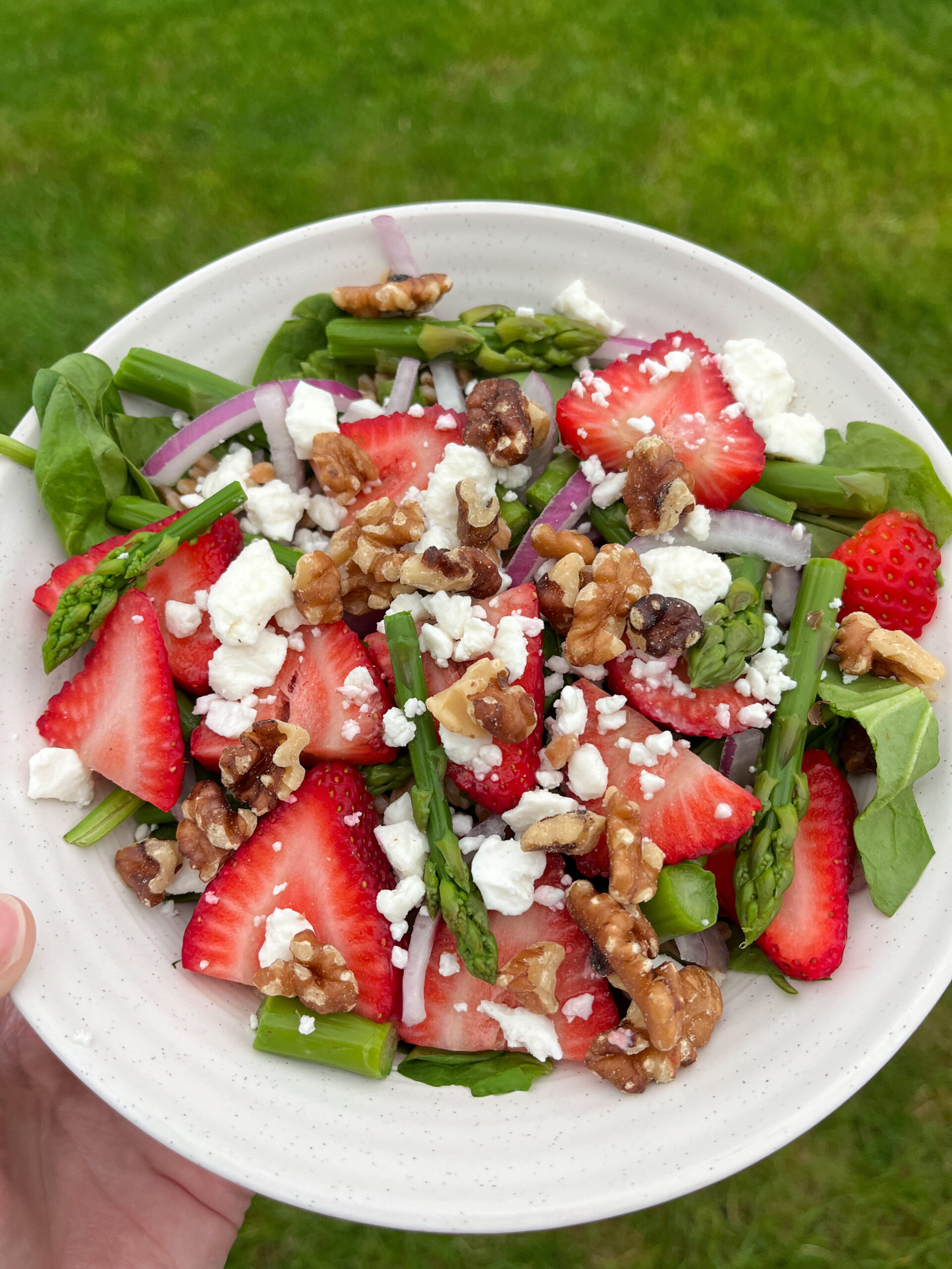 Strawberry Spinach and Faro Salad with Honey Balsamic Vinaigrette